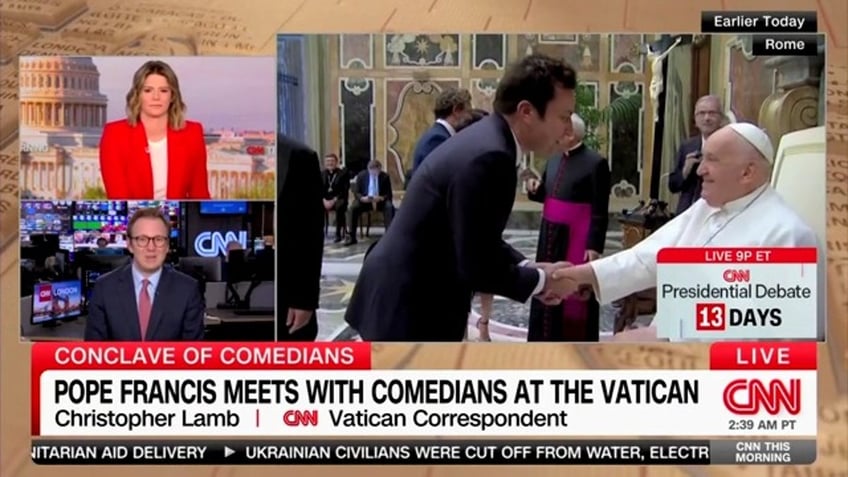 report screenshot of Pope Francis meeting with Jimmy Fallon