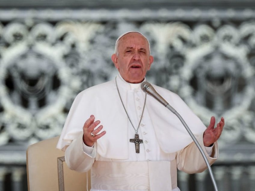 Pope Francis speaks during his weekly general audience on St. Peter's Square at the Vatican City on May 1, 2019. (Photo by Tiziana FABI / AFP) (Photo credit should read TIZIANA FABI/AFP/Getty Images)