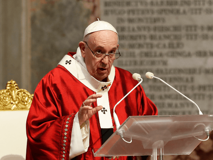 Pope Francis celebrates Mass in St. Peter's Basilica at the Vatican, Sunday, May 31, 2020.