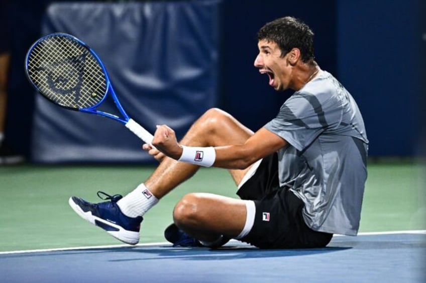 Australia's Alexei Popyrin reacts after defeating Andrey Rublev in the ATP Montreal Master