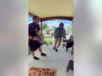 Porch pirate steals package in front of FedEx delivery driver in Ohio, video shows