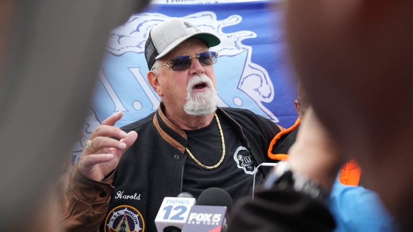 Harold Daggett speaks during the ILA strike