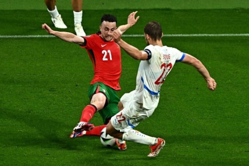 Portugal's forward Diogo Jota (L) had a goal disallowed late on against the Czech Republic