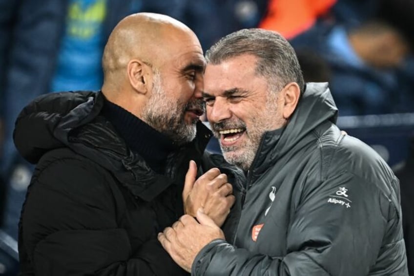 Ange Postecoglou (right) inflicted a 4-0 defeat on Pep Guardiola's Manchester City