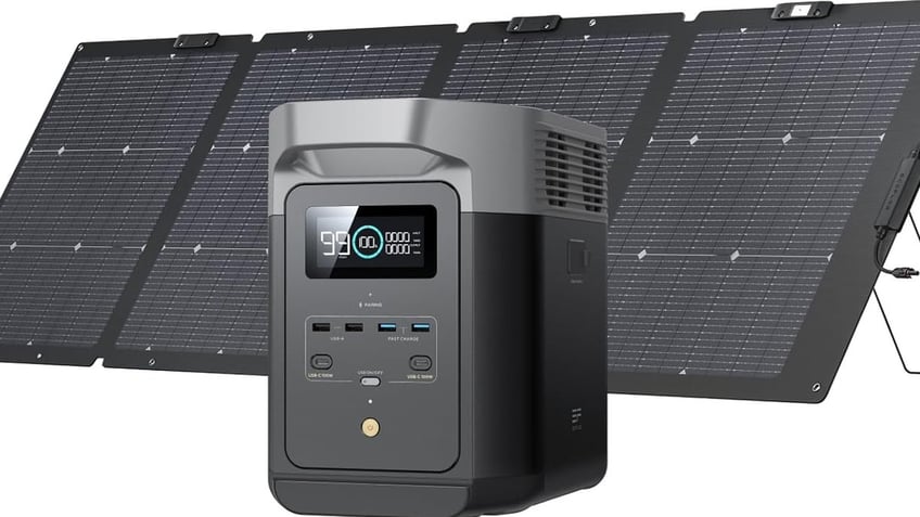 This solar generator powers appliances in your home quietly. 