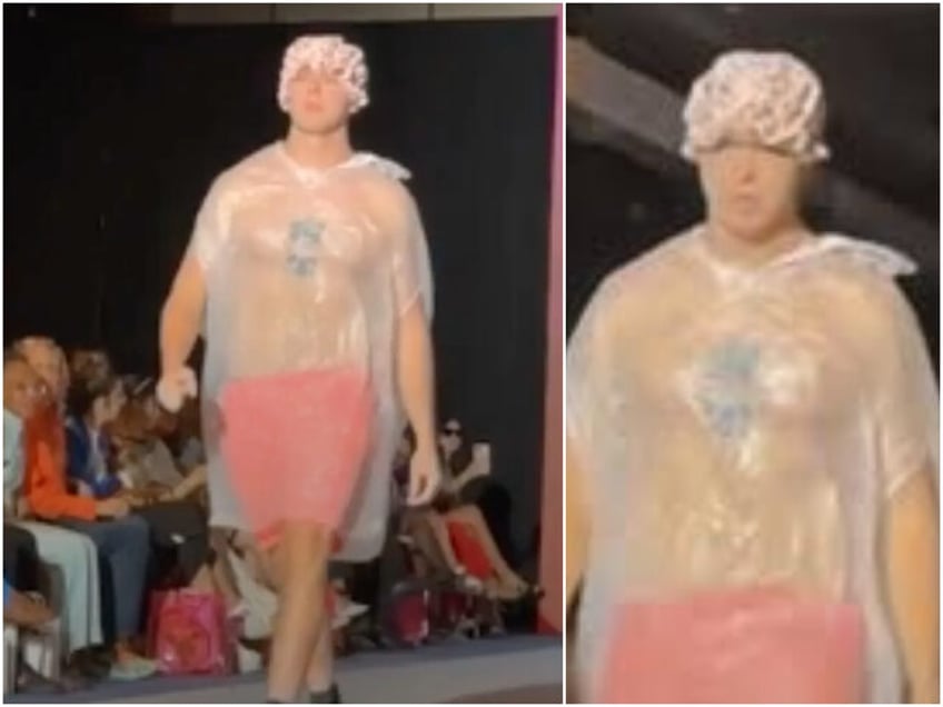 prankster crashes new york fashion week wearing trash bag only security noticed