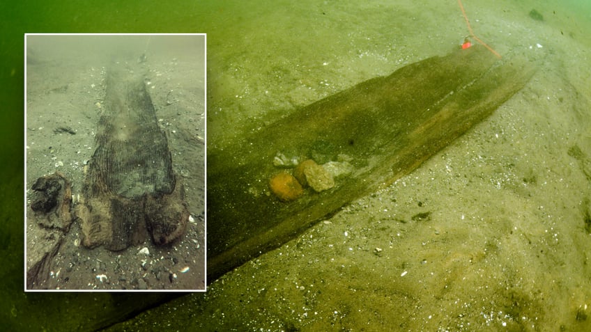 Wide shot of submerged Wisconsin canoe