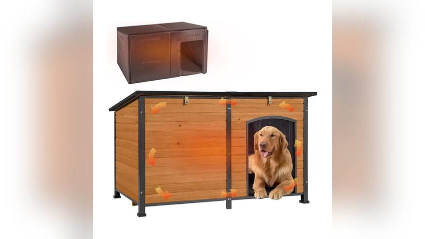 Outdoor dogs can stay warm in an insulated dog house. 