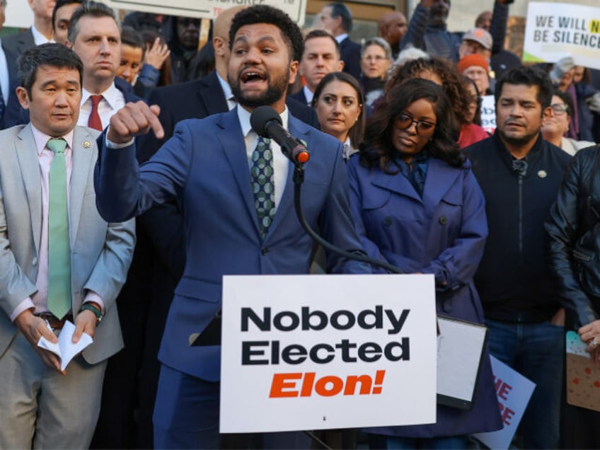 Rep. Maxwell Frost (D-Fla.) speaks during the We Choose To Fight: Nobody Elected Elon Rall