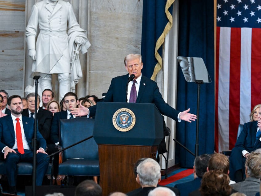 US President Donald Trump speaks after being sworn-in during the 60th presidential inaugur