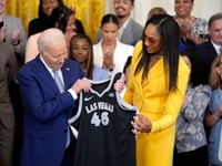President Joe Biden cheers the Las Vegas Aces and women’s basketball