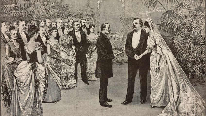 An illustration of Grover Cleveland and Frances Folsom's wedding