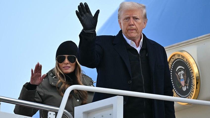 Donald Trump and Melania Trump board Air Force One