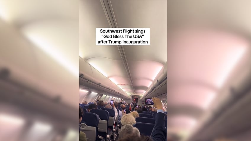 An airline passenger posts a video of veteran singing "God Bless the USA" on Southwest flight leaving President Donald Trump's inauguration.