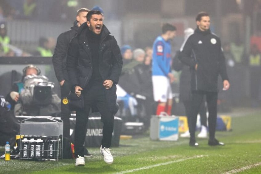 Dortmund coach Nuri Sahin reacts during his side's 4-2 loss at Holstein Kiel on Tuesday.