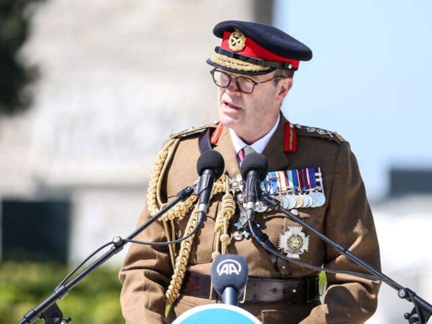 CANAKKALE, TURKIYE - APRIL 24: Chief of the General Staff UK Patrick Sanders speaks at ceremony held at Canakkale Martyrs' Memorial on the occasion of the 108th anniversary events on the Historical Gallipoli Peninsula, in Canakkale, Turkiye on April 24, 2023. (Photo by Mustafa Yilmaz/Anadolu Agency via Getty Images)