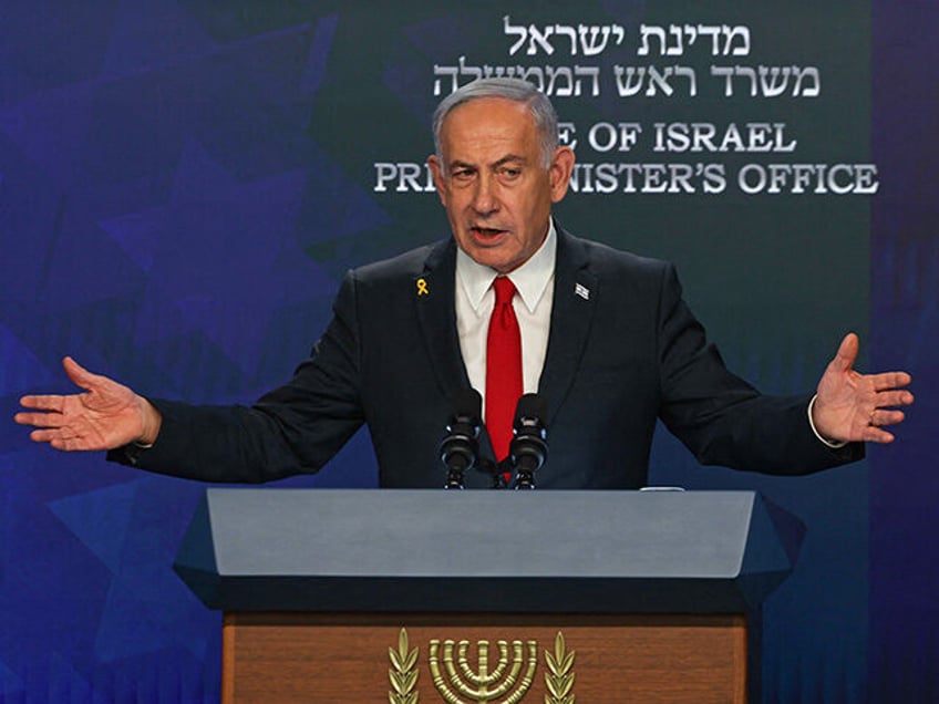 Israeli Prime Minister Benjamin Netanyahu gives a press conference in Jerusalem on May 21,