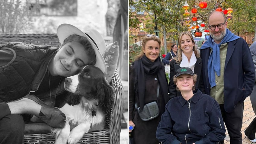 Black and white photo of Prince Frederik of Luxembourg side by side a photo of Prince Frederik with his family including his father, Prince Robert