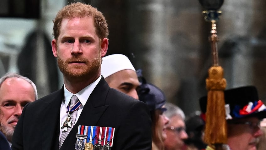 Prince Harry, Duke of Sussex, is seen at King Charles IIIs coronation