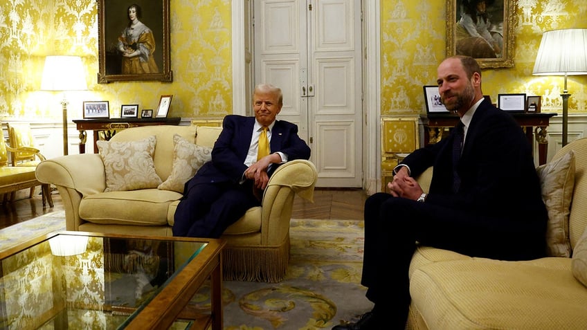 Donald Trump and Prince William sitting in a yellow room