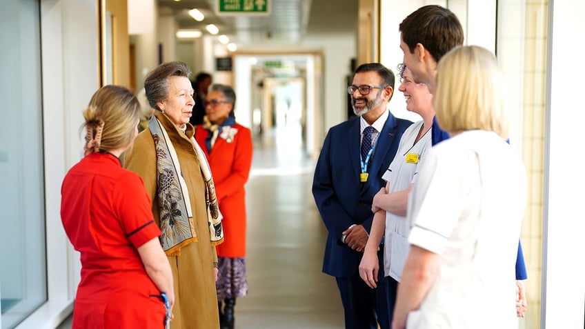 Princess Anne speaking to hospital staff.