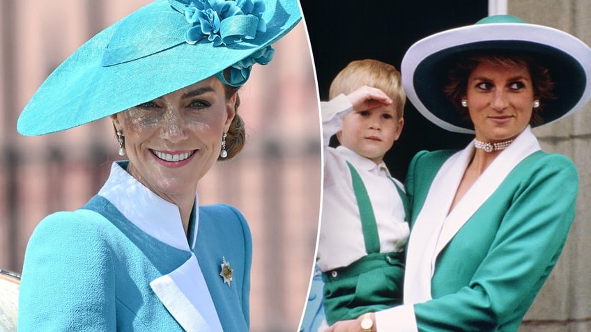 A side-by-side split of Kate Middleton and Princess Diana.