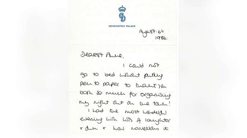 A letter written to Anne Allan from Princess Diana.