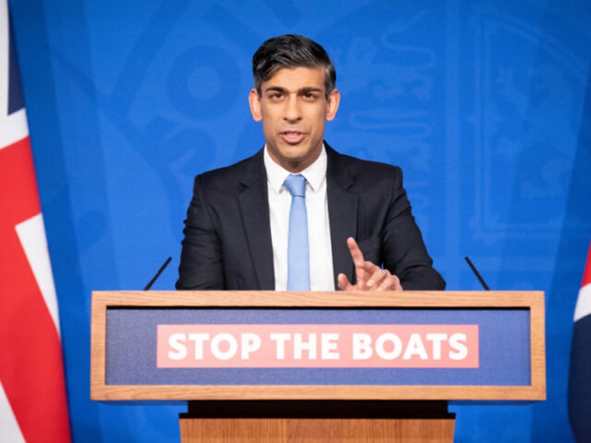 Prime minister, Rishi Sunak speaks during a press conference in Downing Street in London, after he saw the Safety of Rwanda Bill pass its third reading in the House of Commons by a majority of 44 on Wednesday evening. Picture date: Thursday January 18, 2024. (Photo by Stefan Rousseau/PA Images …