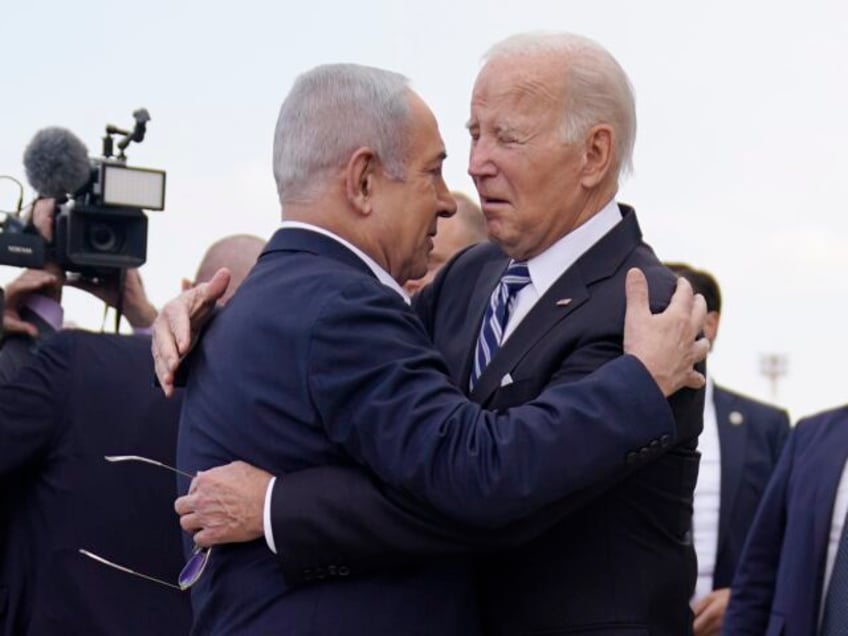 FILE - President Joe Biden is greeted by Israeli Prime Minister Benjamin Netanyahu after arriving at Ben Gurion International Airport, on Oct. 18, 2023, in Tel Aviv. The United States has offered strong support to Israel in its war against Hamas. But the allies ar increasingly at odds over what …