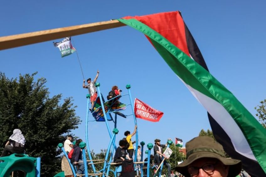 Pro-Palestine activists outside the Democratic National Convention (DNC) in Chicago, Illin