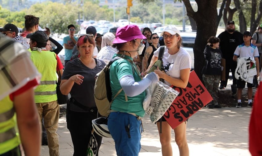 Protesters prepare for start of Anti-Israel Rally in Austin, Photo by Randy Clark Breitbart Texas.