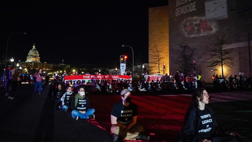 pro palestinian protesters attempt to disrupt sotu near capitol bidens legacy is genocide
