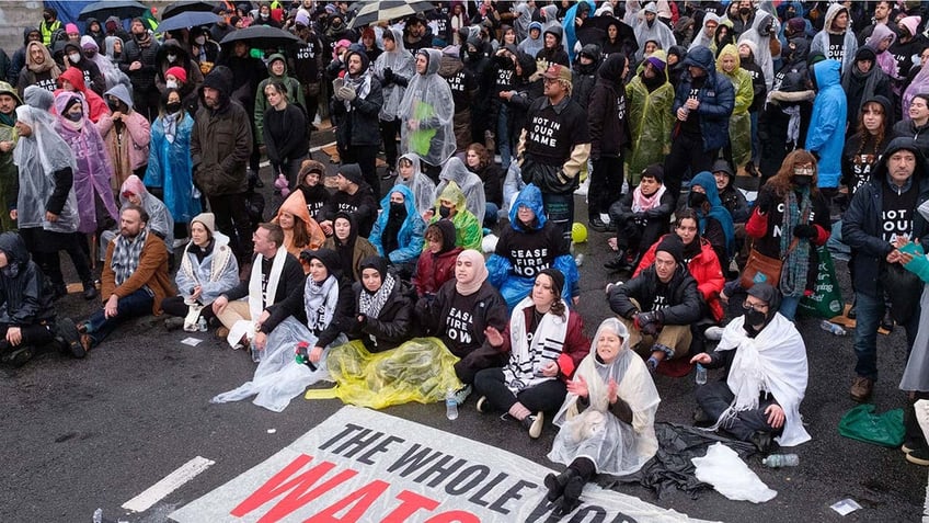 pro palestinian protesters block manhattan bridge backing up traffic demanding ceasefire in gaza