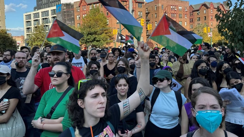 pro palestinian protesters scale part of brooklyn bridge force shutdown of iconic nyc artery