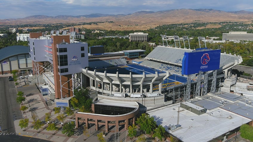 Aerial view of Boise State University football stadium