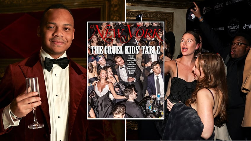 Collage of CJ Pearson, partygoers, and New York Magazine cover