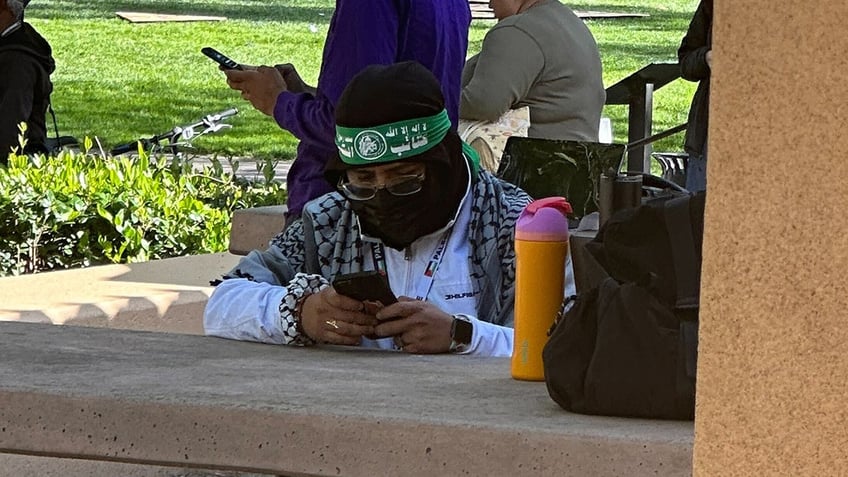 An anti-Israel agitator on Stanford University’s campus