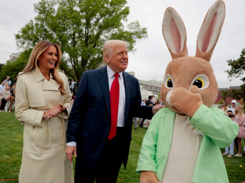 WASHINGTON, DC - APRIL 21: U.S. President Donald Trump, first lady Melania Trump and the E