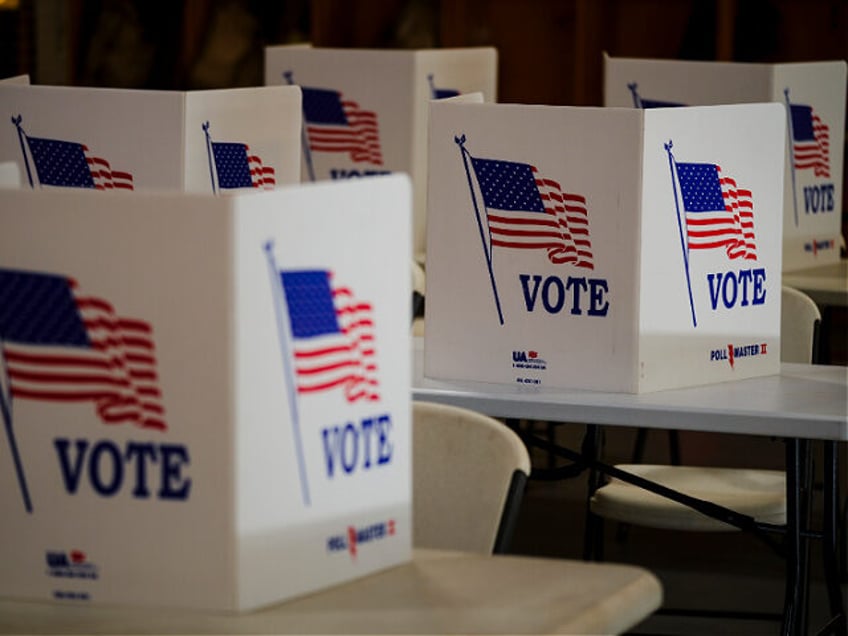 Voting booths are set up at a polling place in Newtown, Pa., Tuesday, April 23, 2024. (AP