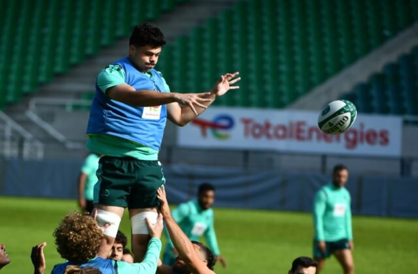 Hugo Auradou takes part in a training session with his club Pau -- he is expected to play