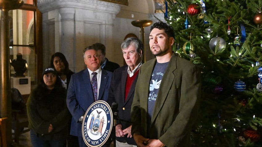 Columbia County Sanctuary Movement Co-Executive Director Bryan MacCormack, speaks during a rally at the Capitol in Albany, N.Y., on Dec. 9, 2024. (Hans Pennink for Fox News Digital)