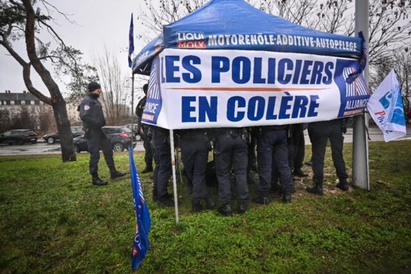 French police officers protested Thursday to press their claim for …