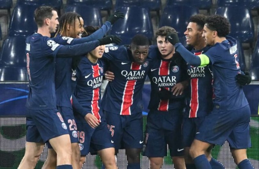 Paris Saint-Germain's players celebrate one of their goals in the 3-0 midweek win at Salzb