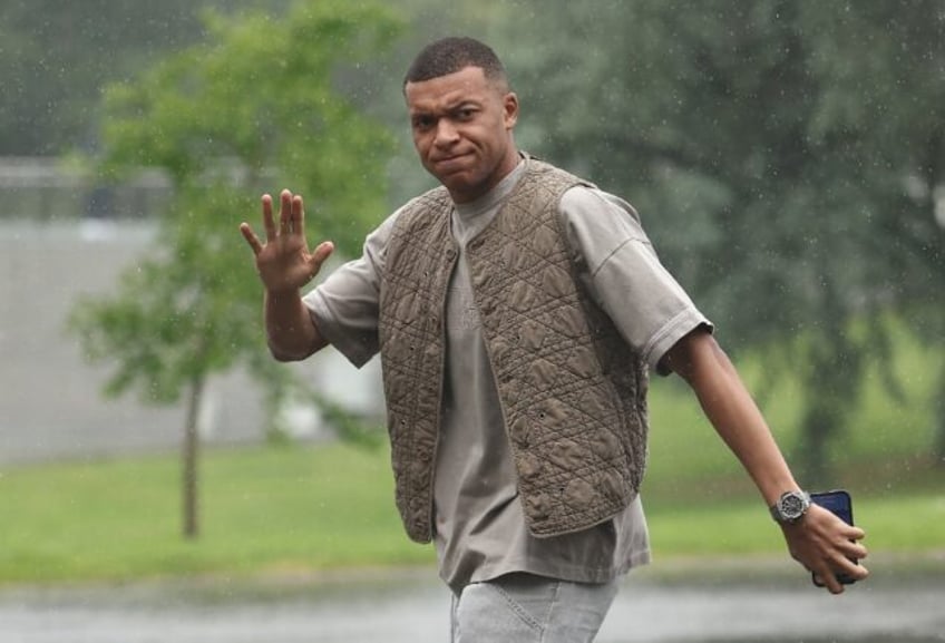 Kylian Mbappe arriving at France's Clairefontaine training base on Wednesday