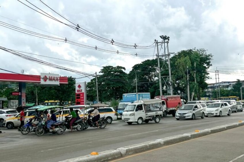 Motorists queue for fuel in Yangon amid the latest fuel shortage to hit Myanmar's largest