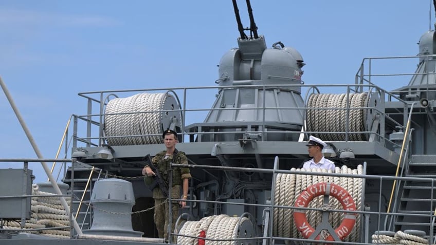 Russia's Baltic Fleet training ship Smolny remains anchored in the port of La Guaira, La Guaira state, Venezuela, on Aug. 6, 2024.