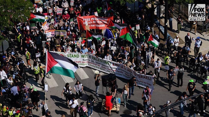 March on the DNC rally protesters seen from the air