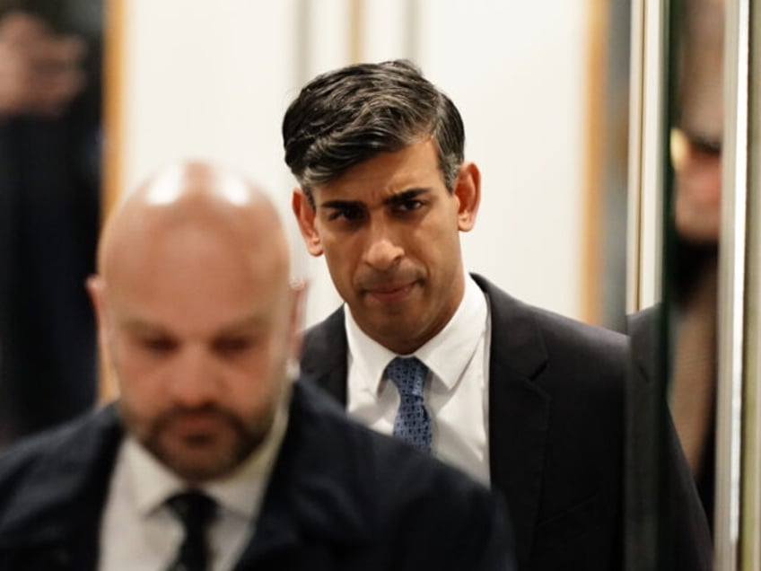 Prime Minister Rishi Sunak leaves Dorland House in London after giving evidence to the UK Covid-19 Inquiry during its second investigation (Module 2) exploring core UK decision-making and political governance. Picture date: Monday December 11, 2023. (Photo by Jordan Pettitt/PA Images via Getty Images)