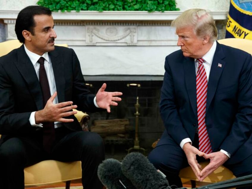 President Donald Trump speaks during a meeting with the Emir of Qatar Sheikh Tamim bin Ham