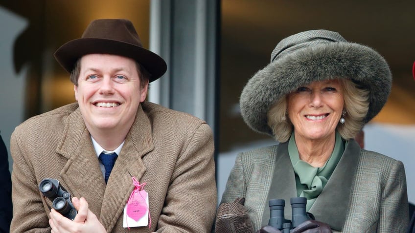 queen camilla and thomas parker bowles watching a race